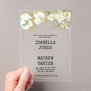 Invitaciones Acrílicas Boda de orquídeas de oro blanco para máquina de es