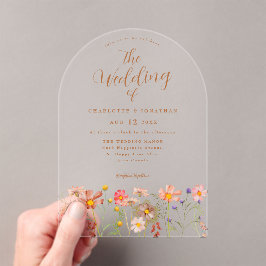 Invitaciones Acrílicas Boda de otoño bohemio con flores silvestres