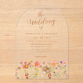 Invitaciones Acrílicas Boda de otoño bohemio con flores silvestres