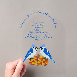 Invitaciones Acrílicas Boda de Otoño de Arrulladores Azules Personalizada