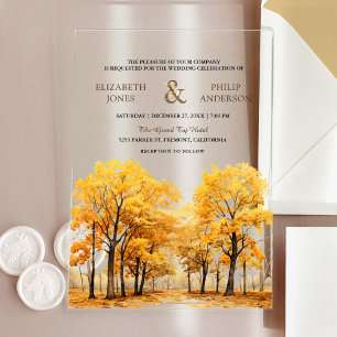 Invitaciones Acrílicas Boda de otoño en bosque de robles