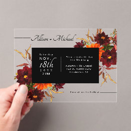 Invitaciones Acrílicas Boda de Otoño Floral Acuarela Rústica Moderna