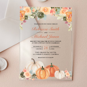 Invitaciones Acrílicas Boda de Otoño Floral de Calabaza con Acuarela Rúst