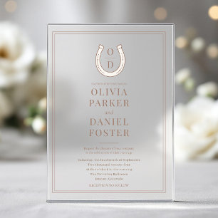 Invitaciones Acrílicas Boda de país occidental de herradura marrón monogr