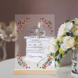 Invitaciones Acrílicas Boda de Paisley Botánica Floral Artística de Lujo