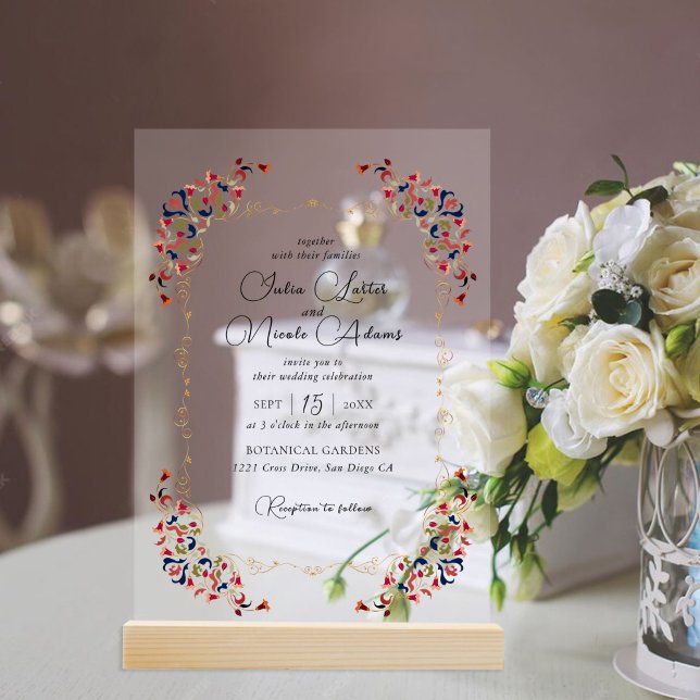 Invitaciones Acrílicas Boda de Paisley Botánica Floral Artística de Lujo (Subido por el creador)