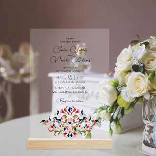 Invitaciones Acrílicas Boda de Paisley Botánica Floral Artística de Lujo