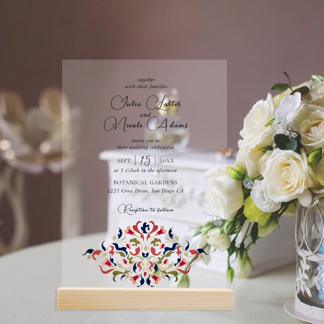 Invitaciones Acrílicas Boda de Paisley Botánica Floral Artística de Lujo (Subido por el creador)