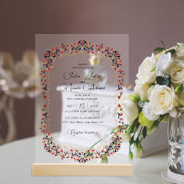 Invitaciones Acrílicas Boda de Paisley Botánica Floral Artística de Lujo