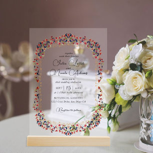 Invitaciones Acrílicas Boda de Paisley Botánica Floral Artística de Lujo