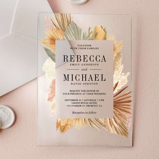 Invitaciones Acrílicas Boda de Palma Seca Boho Pampas (Subido por el creador)