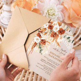 Invitaciones Acrílicas Boda de Pampas Floral de Terracota Rústica Arquite