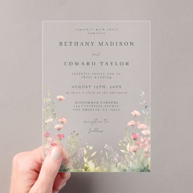 Invitaciones Acrílicas Boda de Pastel Flor Silvestre (Insitu (portátil))