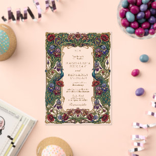 Invitaciones Acrílicas Boda de pavos reales de jardín floral vintage de t