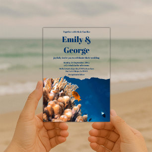 Invitaciones Acrílicas Boda de Peces Bajo los Arrecifes Costeros de Azul