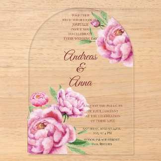 Invitaciones Acrílicas Boda de Peonía