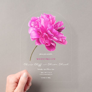 Invitaciones Acrílicas Boda de Peonía Rosa Brillante