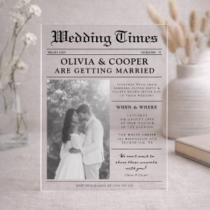 Invitaciones Acrílicas Boda de Periódico