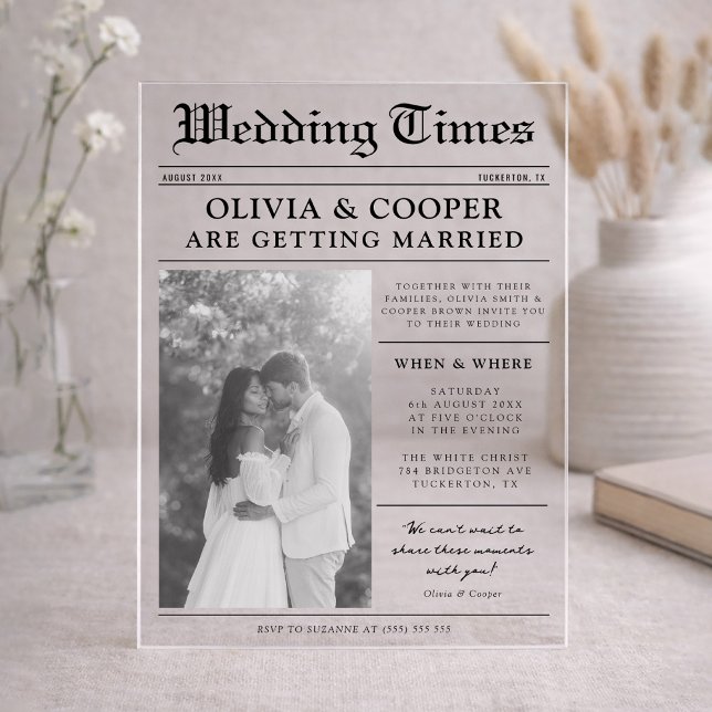 Invitaciones Acrílicas Boda de Periódico (Subido por el creador)