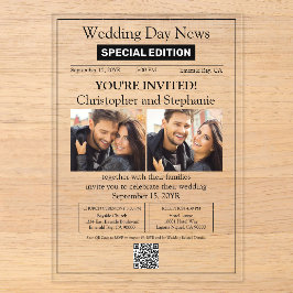 Invitaciones Acrílicas Boda de periódico contemporáneo elegante moderno