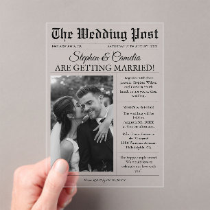 Invitaciones Acrílicas Boda de periódico editorial de revista