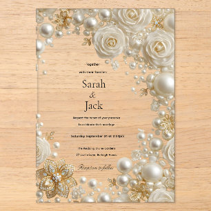 Invitaciones Acrílicas Boda de Perla Rosa y Diamantes