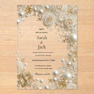 Invitaciones Acrílicas Boda de Perla Rosa y Diamantes