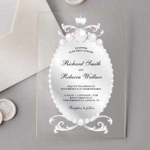 Invitaciones Acrílicas Boda de Perla y Piedra Preciosa de Plata Vintage