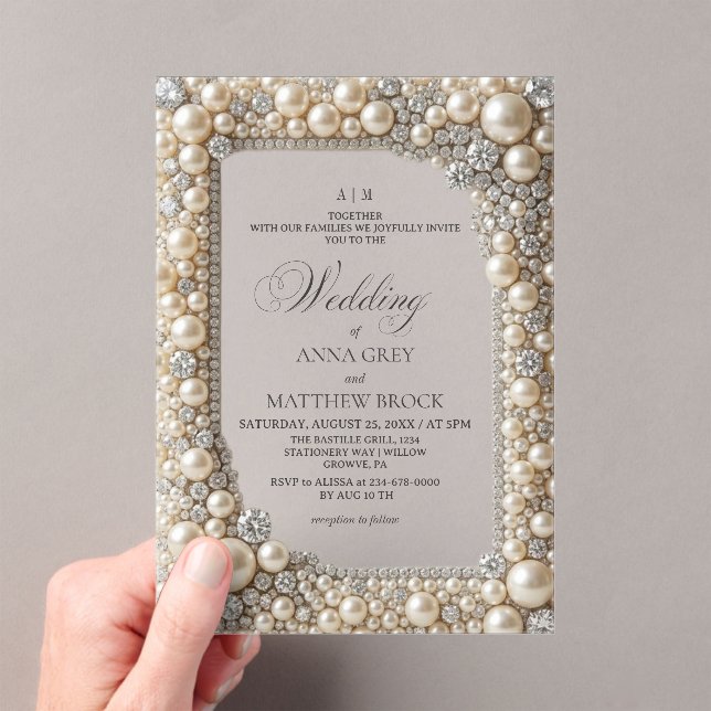 Invitaciones Acrílicas Boda de Perlas Elegantes (Insitu (portátil))