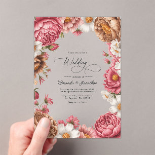 Invitaciones Acrílicas Boda de Pétalo Rosa, Mocha Latte y Perla de Marfil