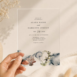 Invitaciones Acrílicas Boda de Playa de Coral de Océano Tropical con Medu