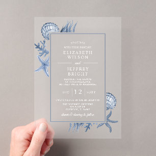 Invitaciones Acrílicas Boda de Playa de Simples Conchas de Arena