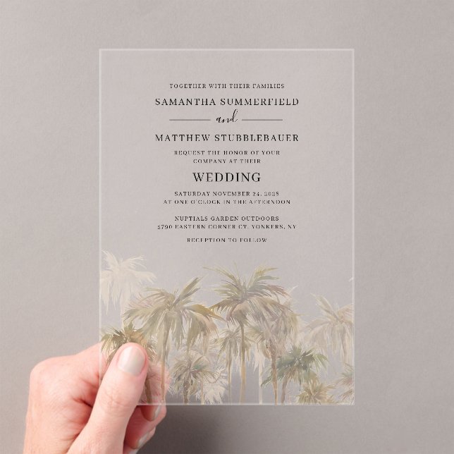 Invitaciones Acrílicas Boda de Playa Tropical de Palmeras (Insitu (portátil))