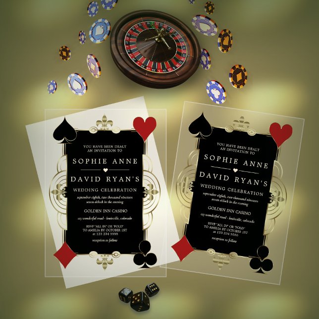 Invitaciones Acrílicas Boda de póquer de Gold Art Deco Casino Las Vegas (Subido por el creador)