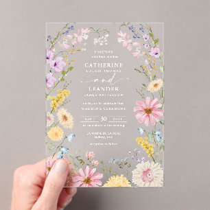 Invitaciones Acrílicas Boda de pradera de flores silvestres de primavera