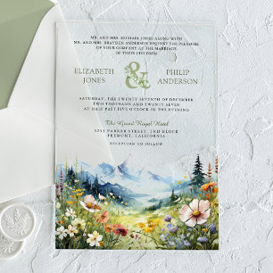 Invitaciones Acrílicas Boda de pradera de montaña de flores silvestres bo