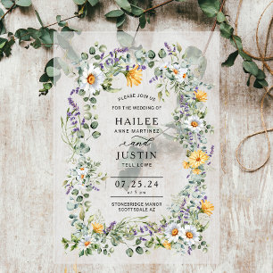 Invitaciones Acrílicas Boda de Primavera Colorido Floral Silvestre de Mod
