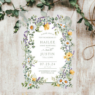 Invitaciones Acrílicas Boda de Primavera Colorido Floral Silvestre de Mod