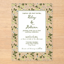 Invitaciones Acrílicas Boda de primavera con flor azul de grosella bastan