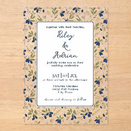 Invitaciones Acrílicas Boda de primavera con flor rosa de trendy baya de