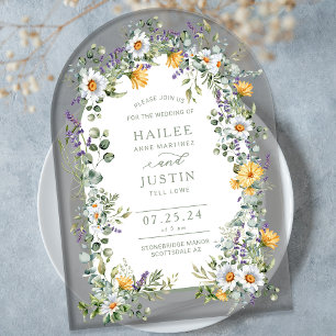 Invitaciones Acrílicas Boda de primavera con flores silvestres coloridas