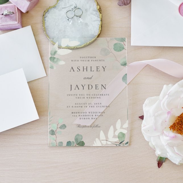 Invitaciones Acrílicas Boda de primavera de la vegetación moderna (Subido por el creador)