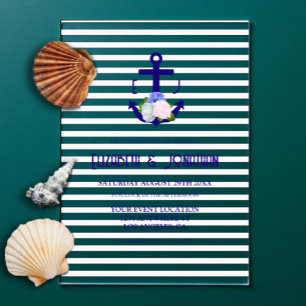 Invitaciones Acrílicas Boda de rayas florales náuticas