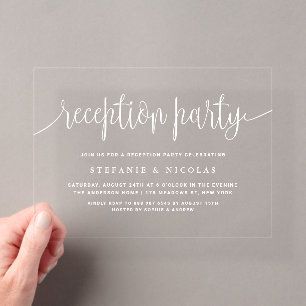 Invitaciones Acrílicas Boda de recepción de fiesta de caligrafía blanca