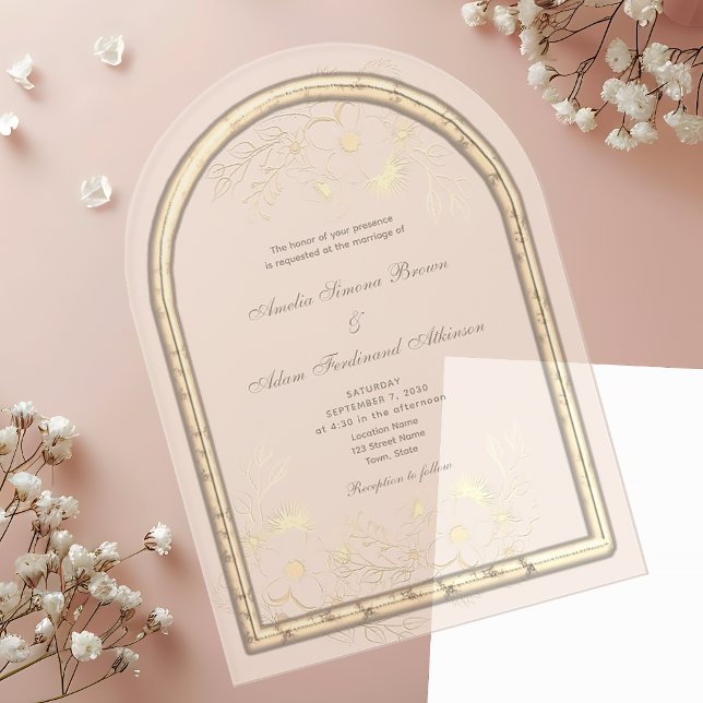 Invitaciones Acrílicas Boda de Relieve metalizado dorado romántico (Subido por el creador)