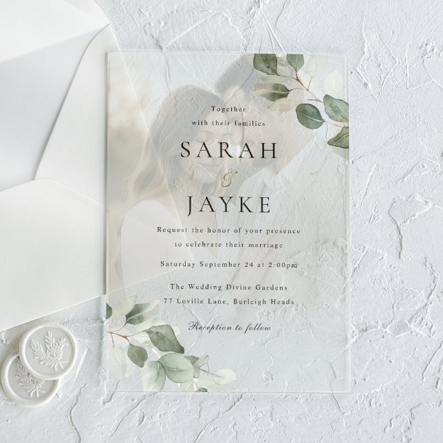 Invitaciones Acrílicas Boda de retrato de hoja verde simple y moderna (Subido por el creador)