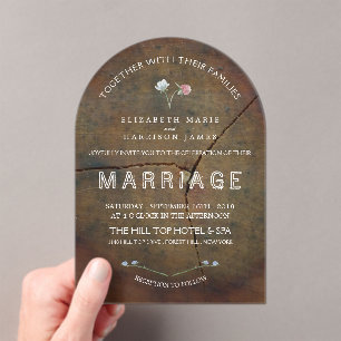Invitaciones Acrílicas Boda de roble con flores silvestres