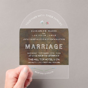 Invitaciones Acrílicas Boda de roble con flores silvestres