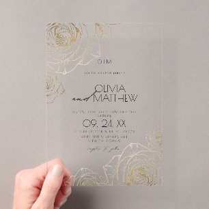Invitaciones Acrílicas Boda de rosa dorada minimalista moderna