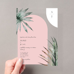 Invitaciones Acrílicas Boda de Rosa Ligero con Arcos de Monograma